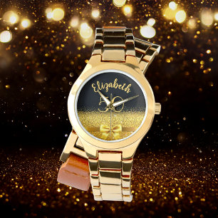 50th birthday black gold name watch