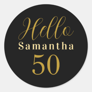 50th Birthday Black Gold Personalised Birthday Classic Round Sticker