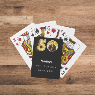 50th birthday black gold photo playing cards