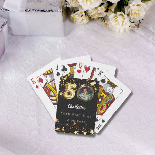 50th birthday black gold stars photo playing cards