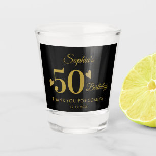 50th Birthday Black & Gold Thank You Party Favours Shot Glass