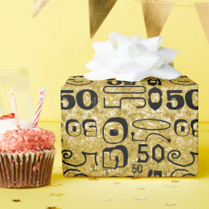 50th Birthday Black /Gold Typographic Wrapping Paper