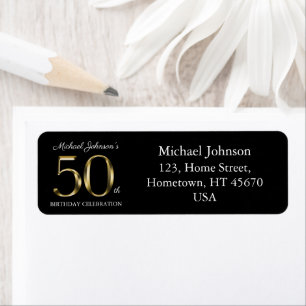 50th Birthday Black Gold Typography Custom Address Return Address Label