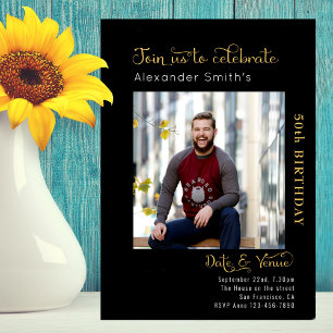 50th Birthday Black Invitation