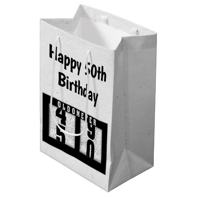 50th Birthday Black Odometer   Medium Gift Bag (Front Angled)
