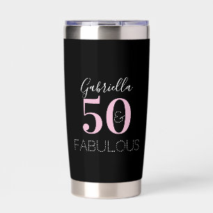 50th Birthday Black Pink Personalized Party Favor Insulated Tumbler