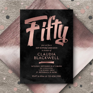 50th Birthday Black Rose Gold Invitation