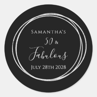 50th Birthday Black Silver 50 and Fabulous Party Classic Round Sticker