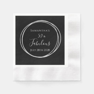 50th Birthday Black Silver 50 and Fabulous Party Napkin