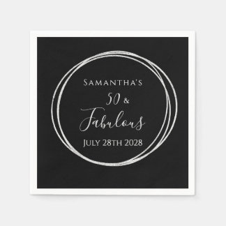 50th Birthday Black Silver 50 and Fabulous Party Napkin