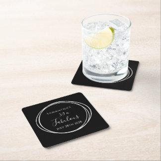 50th Birthday Black Silver 50 and Fabulous Party Square Paper Coaster
