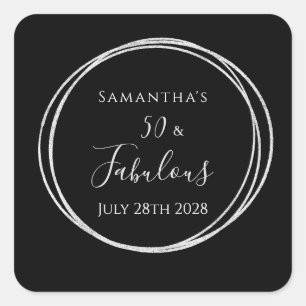 50th Birthday Black Silver 50 and Fabulous Party Square Sticker