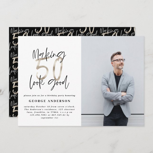 50th birthday black silver elegant modern (Front/Back)