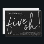 50th Birthday Black Silver Foil Five Oh Custom Invitation<br><div class="desc">50th Birthday Black Silver Foil Five Oh Custom Invitation. Humourous yet elegant milestone birthday party invitation,  with design featuring stylish brushstroke font in faux gold foil. Contact the creator if you need help customising this design by clicking on the 'Message' button bellow.</div>