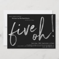 50th Birthday Black Silver Foil Five Oh Custom