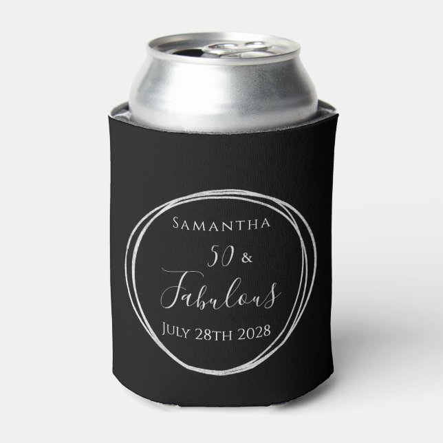 50th Birthday Black Silver Personalised Party Can Cooler (Can Front)
