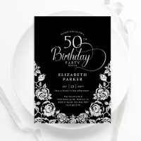 50th Birthday Black Silver Roses