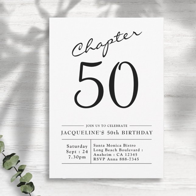 50th Birthday Black White Chapter 50 Invitation (Creator Uploaded)