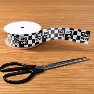 50th Birthday Black White Chequered Pattern Satin Ribbon