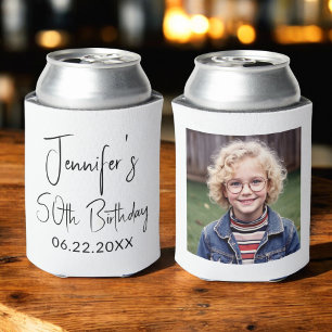 50th Birthday Black White Instagram Photo Can Cooler