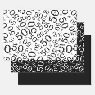 50th Birthday Black & White Number Pattern 50 Wrapping Paper Sheet
