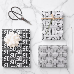 50th Birthday Black White Typography Numbers Wrapping Paper Sheet