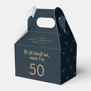 50th Birthday blue and gold simple elegant modern  Favour Box