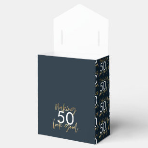 50th Birthday blue and gold simple elegant modern Favour Box