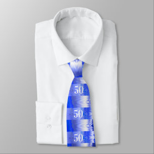 50th Birthday Blue and Silver Metallic Look Tie
