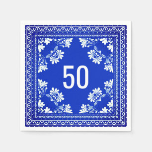 50th Birthday Blue Bandanna  Napkin