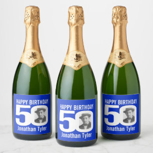 50th Birthday blue custom photo name label