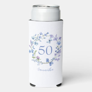 50th Birthday Blue Floral Name Cooler