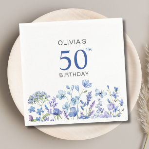 50th Birthday Blue Floral  Napkin