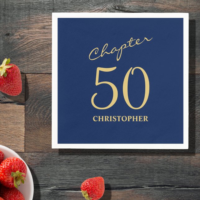 50th Birthday Blue Gold Chapter 50 Napkin (Make your loved one's 50th birthday celebration elegant and memorable with our Blue Gold Napkins.)