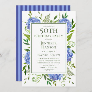 50th Birthday Blue Hydrangeas Invitation