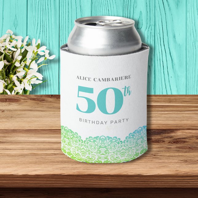 50th Birthday Blue Lace Paper cup Can Cooler (Creator Uploaded)
