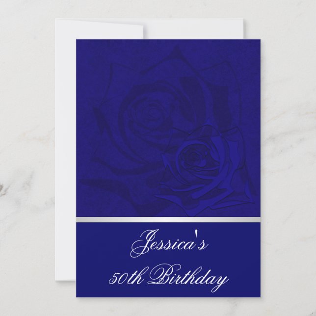 50th Birthday Blue Roses White Satin Trim Party Invitation (Front)