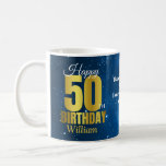 50th Birthday Blue Space Typography Coffee Mug<br><div class="desc">A bold and striking 50th birthday mug. This special milestone birthday mug consists of the typography 'Happy 50th birthday' on a blue space background.  Add a name message for a custom gift.</div>