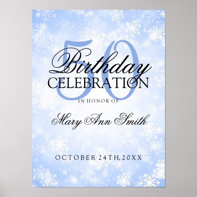 50th Birthday Blue Winter Wonderland Poster (Front)