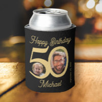 50th birthday bold black gold 2 photos name