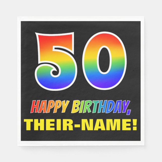50th Birthday: Bold, Fun, Simple, Rainbow 50 Napkin (Front)