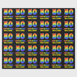 50th Birthday: Bold, Fun, Simple, Rainbow 50 Wrapping Paper