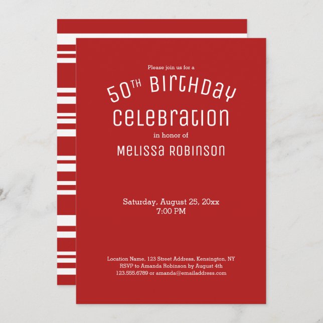50th Birthday Bold Red Stripes Pattern Invitation (Front/Back)
