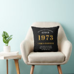 50th Birthday Born 1973 Add Name Black Gold Cushion<br><div class="desc">Personalized Birthday add your name and year throw pillow. Edit the name and year with the template provided. A wonderful custom birthday home decor cushion. More gifts and party supplies available with the "setting standards" design in the store.</div>