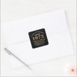 50th Birthday Born 1973 Add Name Black Gold Square Square Sticker<br><div class="desc">Personalised Birthday add your name and year sticker. Edit the name and year with the template provided. A wonderful custom birthday party accessory. More gifts and party supplies available with the "setting standards" design in the store.</div>