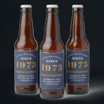 50th Birthday Born 1973 Add Name Blue Gold Beer Bottle Label<br><div class="desc">Personalized Birthday add your name and year beer label. Edit the name and year with the template provided. A wonderful custom blue birthday party accessory. More gifts and party supplies available with the "setting standards" design in the store.</div>