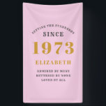 50th Birthday Born 1973 Add Name Pink Gray Banner<br><div class="desc">Personalized Birthday add your name and year banner. Edit the name and year with the template provided. A wonderful custom birthday party accessory. More gifts and party supplies available with the "setting standards" design in the store.</div>