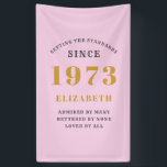 50th Birthday Born 1973 Add Name Pink Gray Banner<br><div class="desc">Personalized Birthday add your name and year banner. Edit the name and year with the template provided. A wonderful custom birthday party accessory. More gifts and party supplies available with the "setting standards" design in the store.</div>