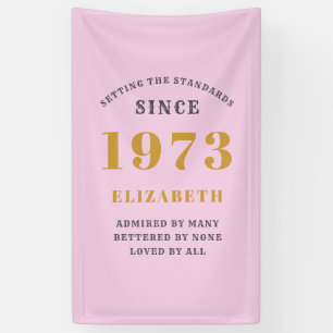 50th Birthday Born 1973 Add Name Pink Grey Banner