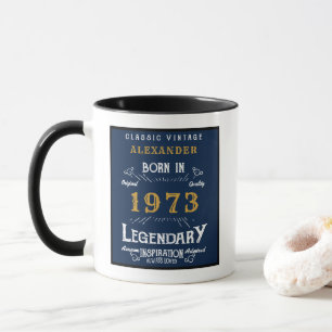 50th Birthday Born 1973 Retro Black Blue Mug